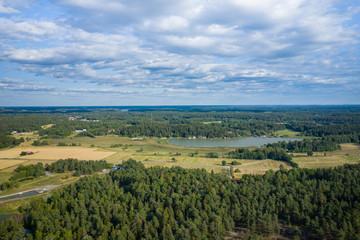 Fototapeta na wymiar Aerial view of Ruissalo island. Turku. Finland. Nordic natural landscape. Photo made by drone from above.
