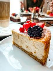 Fresh cake on desk 