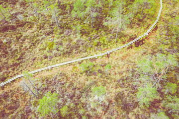 Aerial view of Kurjenrahka National Park. Turku. Finland. Nordic natural landscape. Scandinavian national park. Photo made by drone from above.