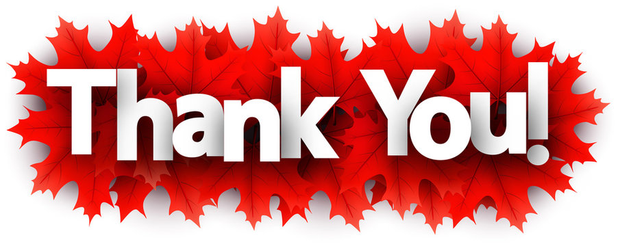 Autumn thank you sign with red maple leaves.