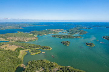 Aerial view of Aland Islands at summer time. Finland. The Archipelago. Photo made by drone from...