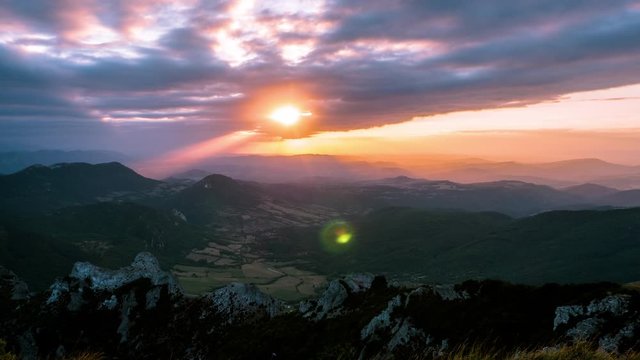 Beautiful Sunset timelapse of Bugarach mountains, located in south of france.