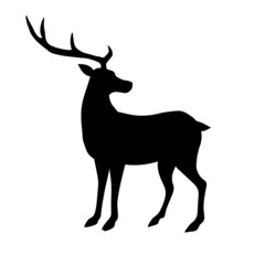Vector black silhouette of forest deer isolated on white background