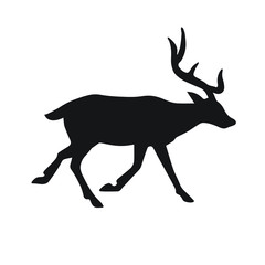Vector black silhouette of deer isolated on white background
