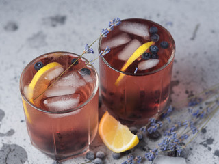Alcoholic blueberry cocktail with lavender gin and tequila or blueberry Mojito