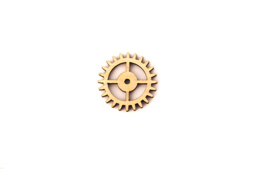 one wooden gear isolated on white background