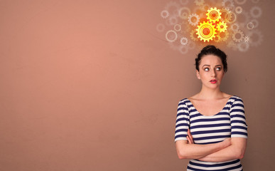Business person thinking with brainstorming concept and copy space