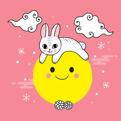 Cartoon cute mid autumn rabbit and moon vector.