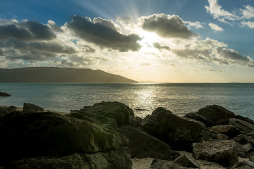 Islands and Sea with Sunset in the Background