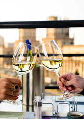 couple of girls in love celebrate with glasses of wine