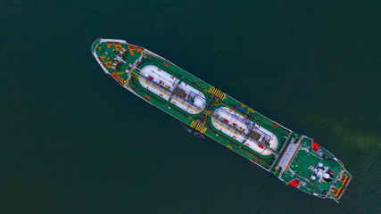 Aerial top view LPG tanker, Business logistic import and export oil and gas transportation.