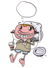 Funny man listening to music. Vector illustration