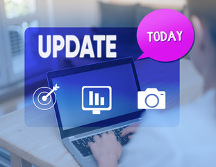 Word writing text UPDATE. Business photo showcasing make something more modern or up to date like software program