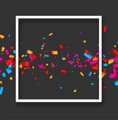 Grey festive background with colorful confetti.