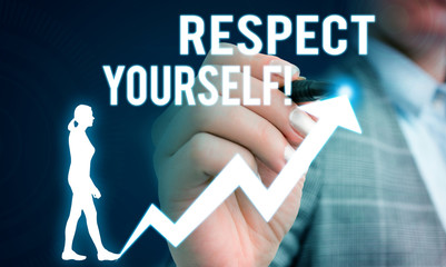 Handwriting text writing Respect Yourself. Conceptual photo believing that you good and worthy being treated well Female human wear formal work suit presenting presentation use smart device