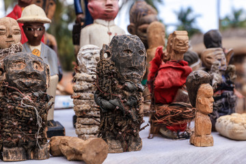 Wood Toys on the Local Woodoo Fetish Market, Benin, West Africa 