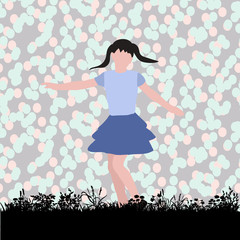 isolated, on bright background, flat style girl plays, rejoices