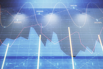 Double exposure of financial graph on empty room interior background. Forex market concept.