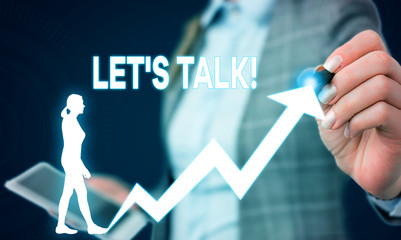 Writing note showing Let S Talk. Business concept for they are suggesting beginning conversation on...