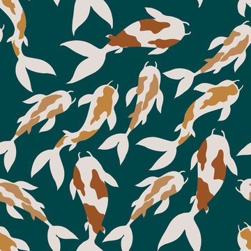 Veсtor seamless pattern with karps Koi on dark blue background