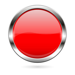 Red glass button. 3d shiny round icon