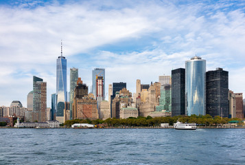 Fototapeta na wymiar Sun set view of Manhattan skyscrapers in New York.