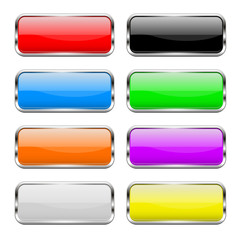 Colored buttons set. Shiny 3d glass rectangle icons