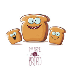vector funky cartoon bread character with friends isolated on white background. funky food bakery kids characters set or collection