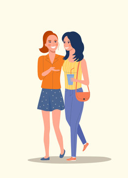 Young girlfriends isolated. Vector flat style illustration