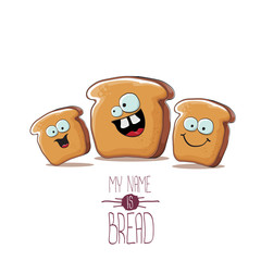 vector funky cartoon bread character with friends isolated on white background. funky food bakery kids characters set or collection