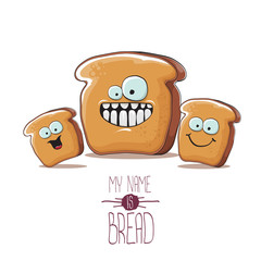 vector funky cartoon bread character with friends isolated on white background. funky food bakery kids characters set or collection