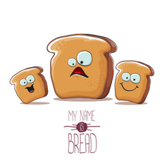 vector funky cartoon bread character with friends isolated on white background. funky food bakery kids characters set or collection