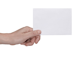 Obraz premium blank sign note label hand holding paper