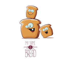 vector funky cartoon bread character with friends isolated on white background. funky food bakery kids characters set or collection