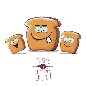 vector funky cartoon bread character with friends isolated on white background. funky food bakery kids characters set or collection