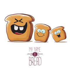 vector funky cartoon bread character with friends isolated on white background. funky food bakery kids characters set or collection