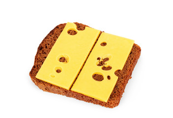 black bread with cheese on a white background