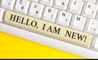 Handwriting text writing Hello I Am New. Conceptual photo used as greeting or to begin telephone...