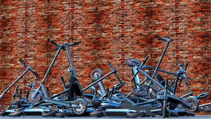 Lots of electric scooters are on the street (3d rendering) © rtype