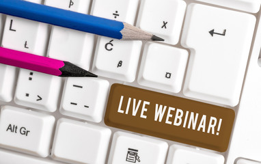 Conceptual hand writing showing Live Webinar. Concept meaning presentation lecture or seminar...