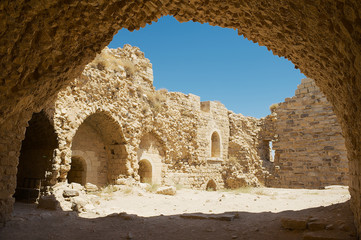 Medieval crusaders castle in Al Karak, Jordan. One of the largest crusader castles in the Levant,...