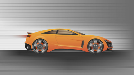 Orange sports car in high-speed running. Realistic Design super car. Vector illustration.