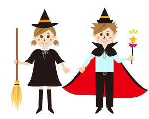 ハロウィン　男の子　仮装　コスプレ　箒　女の子　帽子　魔法使い　星
