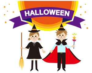 ハロウィン　男の子　仮装　コスプレ　箒　女の子　帽子　魔法使い　星