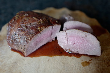 delicious grilled game meat from the red deer calf