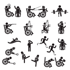 Disabled people sports icon set. Vector.