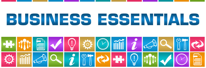 Business Essentials Colorful Box Grid Business Symbols 