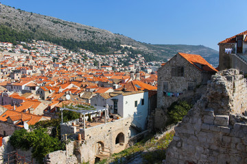 Fototapeta na wymiar Overlooking the rooftops of Dubrovnik Croatia from city wall