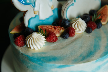 birthday cake at home kitchen with blurry background