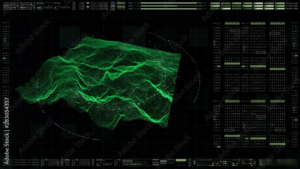 Fototapete futuristic holographic terrain environment, geomorphology, topography and digital data telemetry inf